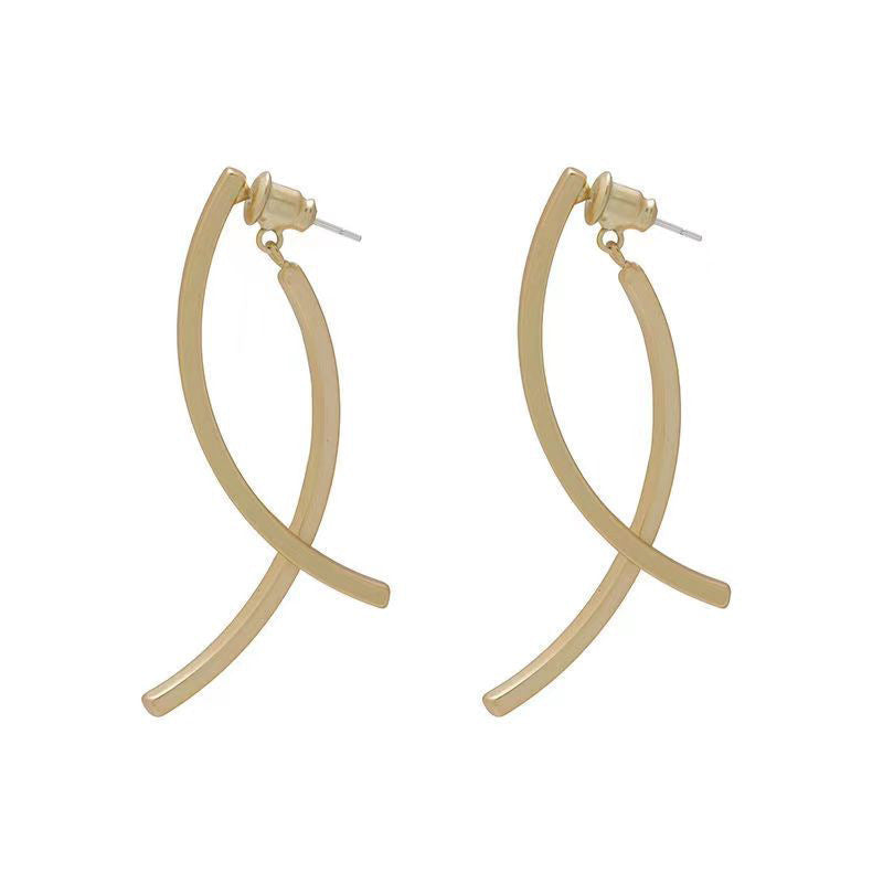 Wholesale  Cross Long Semi-circular Arc Earrings