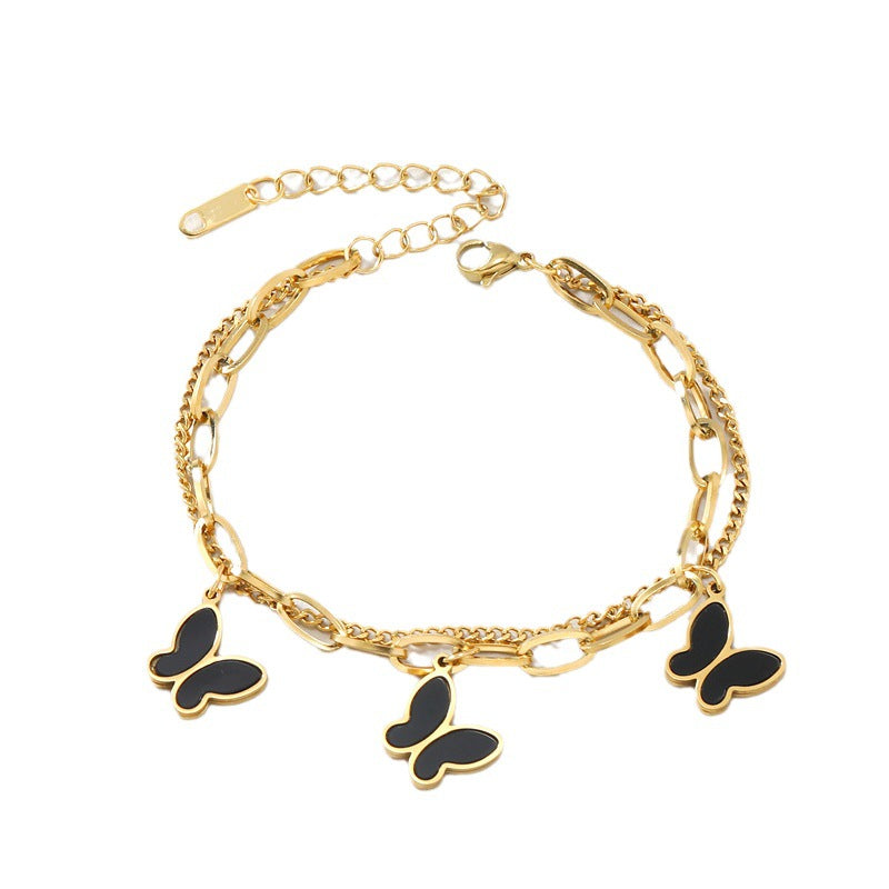 Wholesale  18K gold dripping star butterfly double-layer Stainless steel bracelet