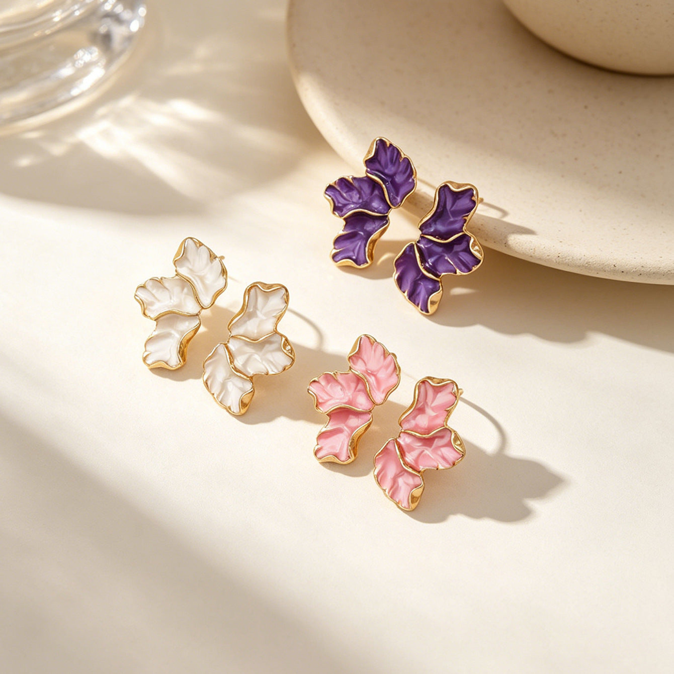 Wholesale Trendy Korean Style Colorful Flower Drip Oil Earrings For Women Alloy Party Jewelry Accessory