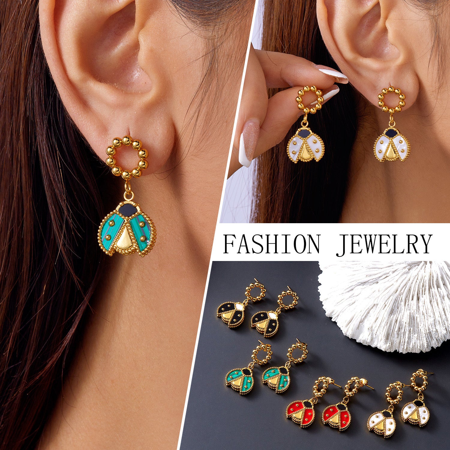 Wholesale Stainless steel luxury ladybug earrings  retro temperament all-match earrings