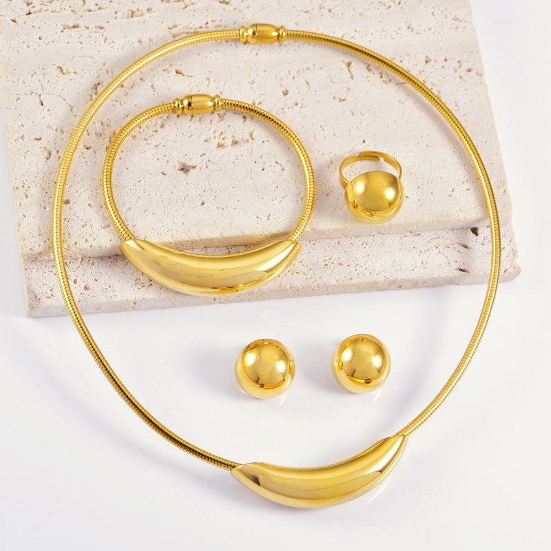 Wholesale Stainless steel magnet hollow elbow snake bone collar gold steel color bracelet  earring necklace suit