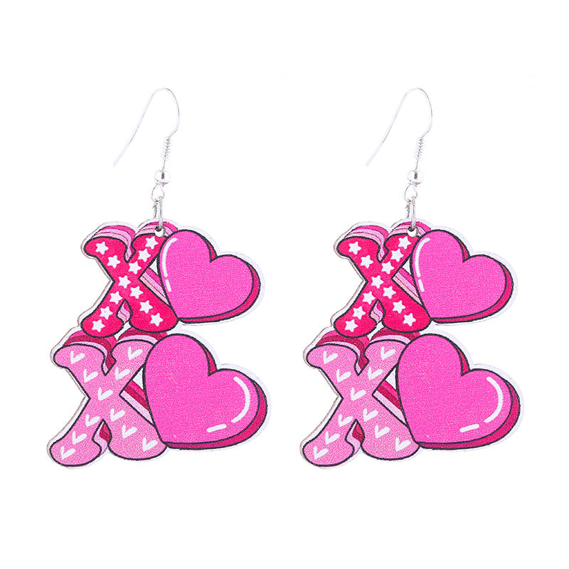 Wholesale  wooden Valentine's Day earrings  lips pink love xoxo letter earrings