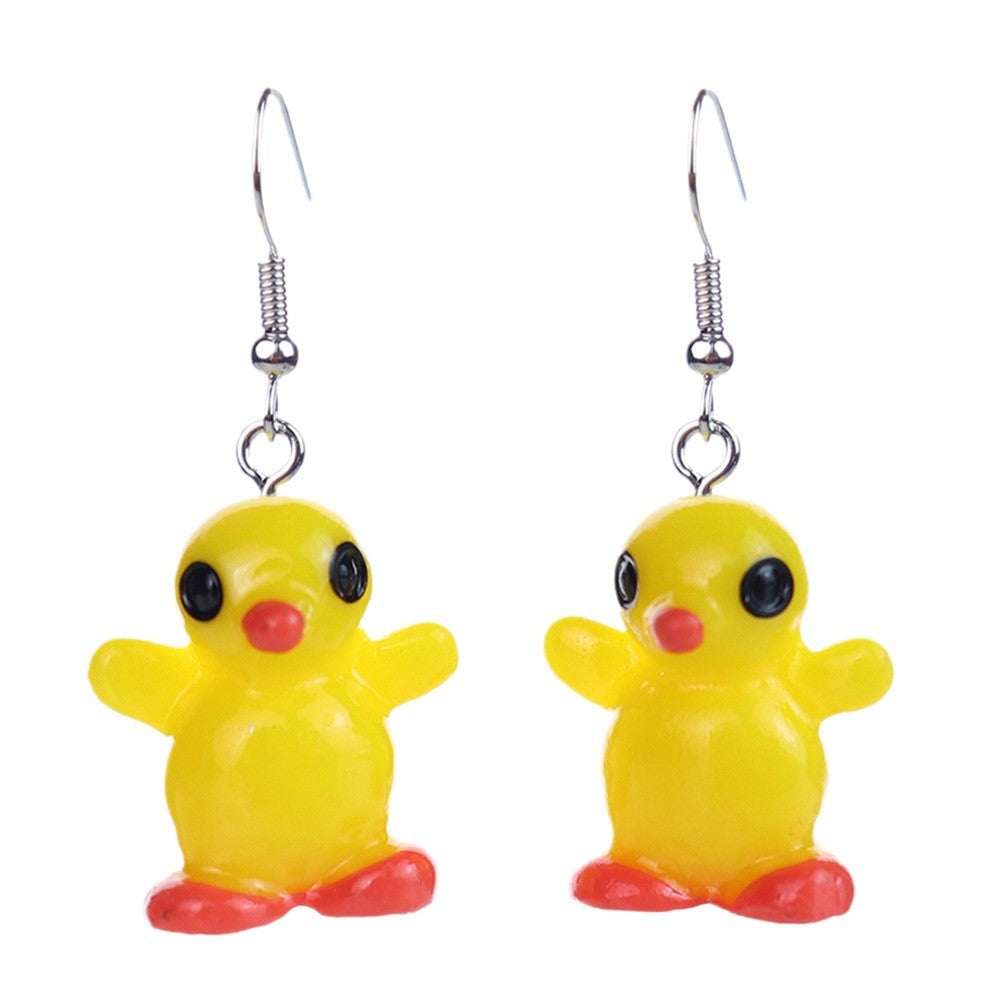 Wholesale three-dimensional cartoon flamingo goose little yellow duck earrings