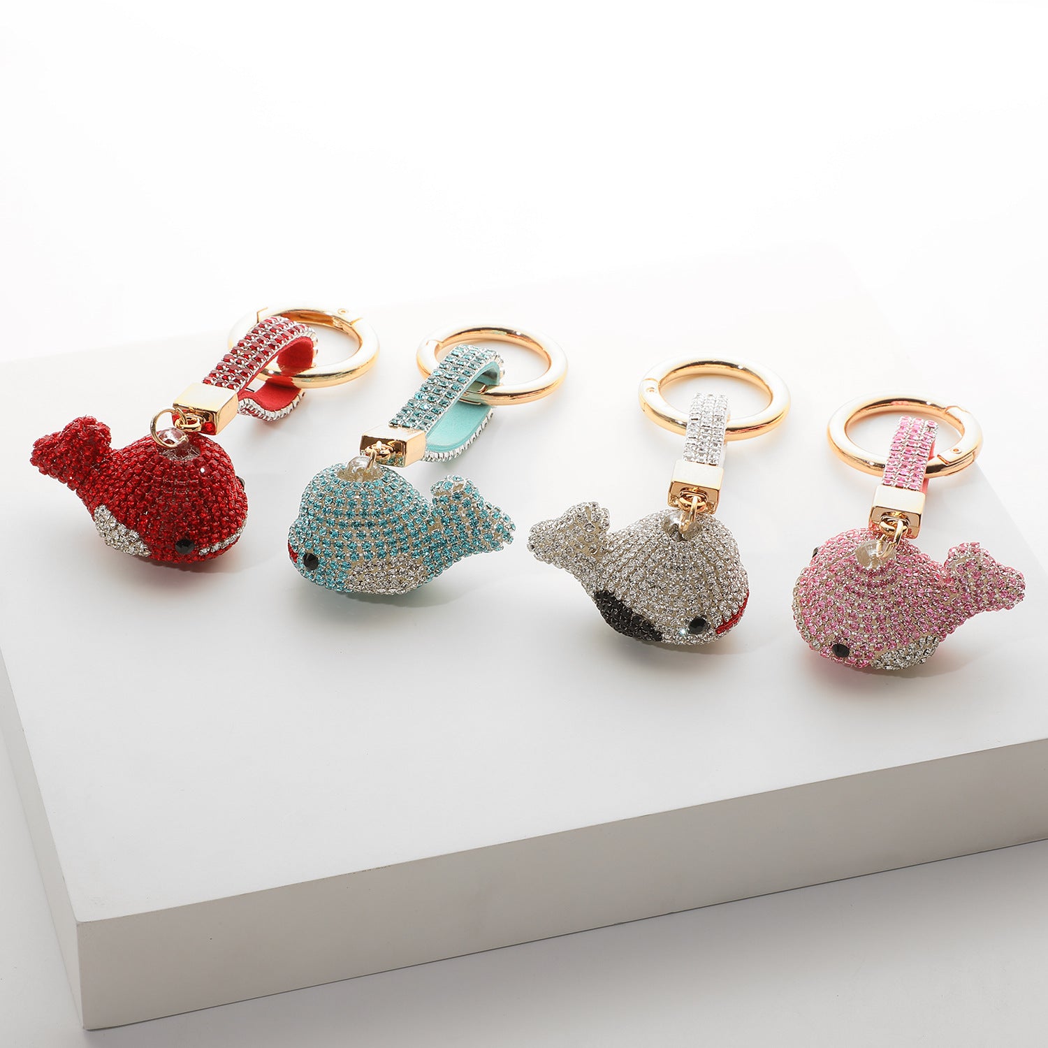 Wholesale Red Rhinestone Dolphin Keychain,  Trendy Bag Charm Car Key Accessory for Boutique Resale