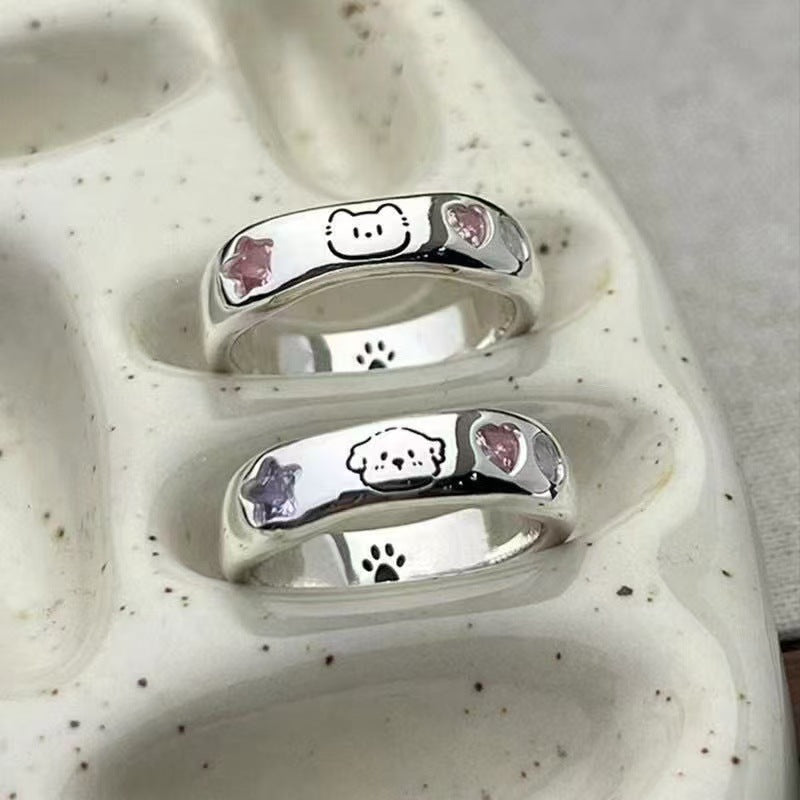 Wholesale Zinc Alloy Cat and Dog Couple Rings - Cute Animal Design Jewelry Accessory for Everyday Wear