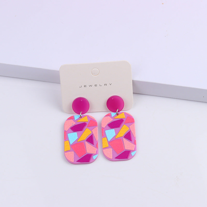 Wholesale color block acrylic printed embossed earrings