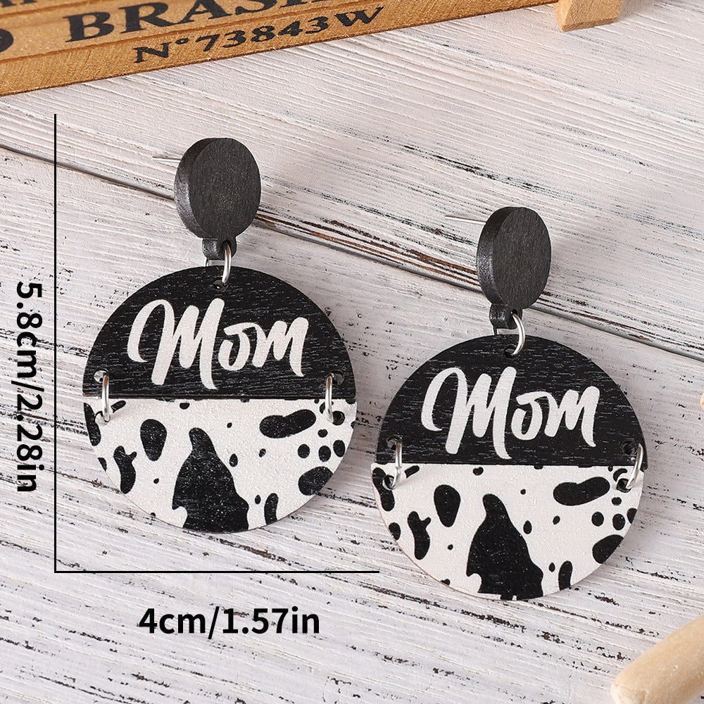 Wholesale Mother' s Day Western Style Dairy MOM Pendant Earrings
