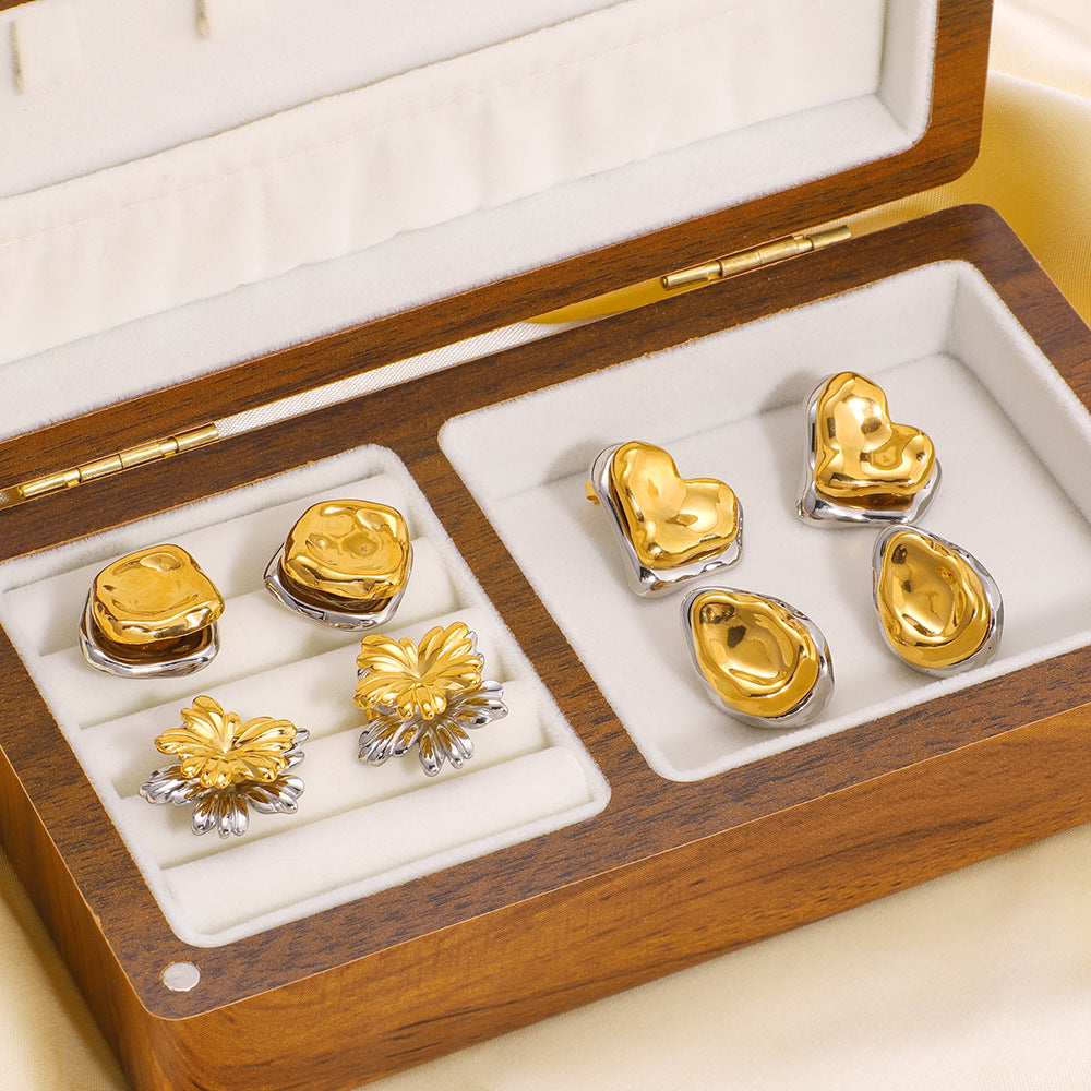 Großhandel leichte Luxus goldene Blume Dual-Use Edelstahlohrringe