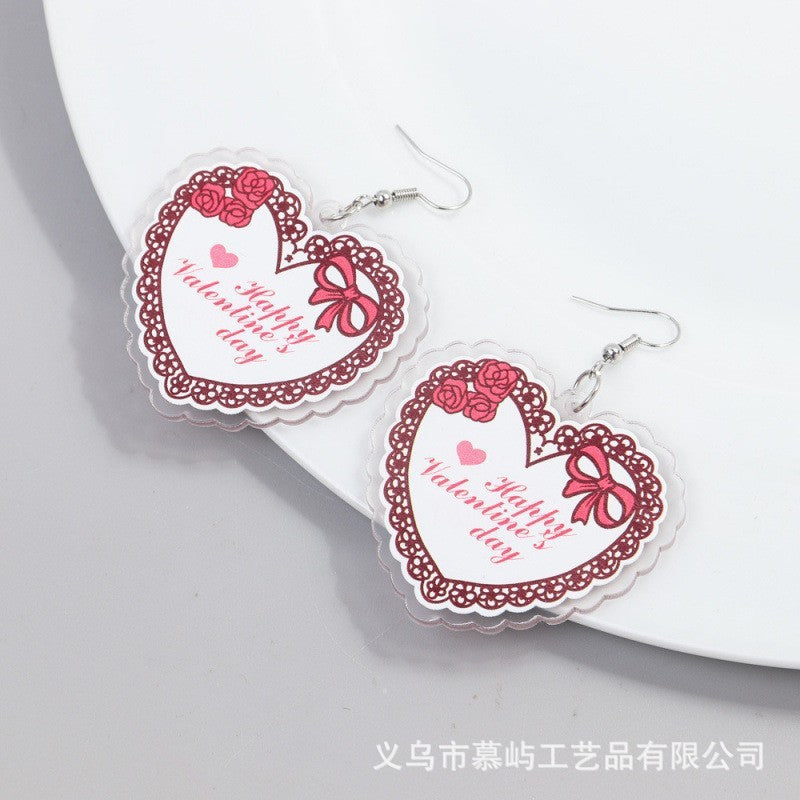 Wholesale Valentine' s Day Acrylic Heart Letter Earrings