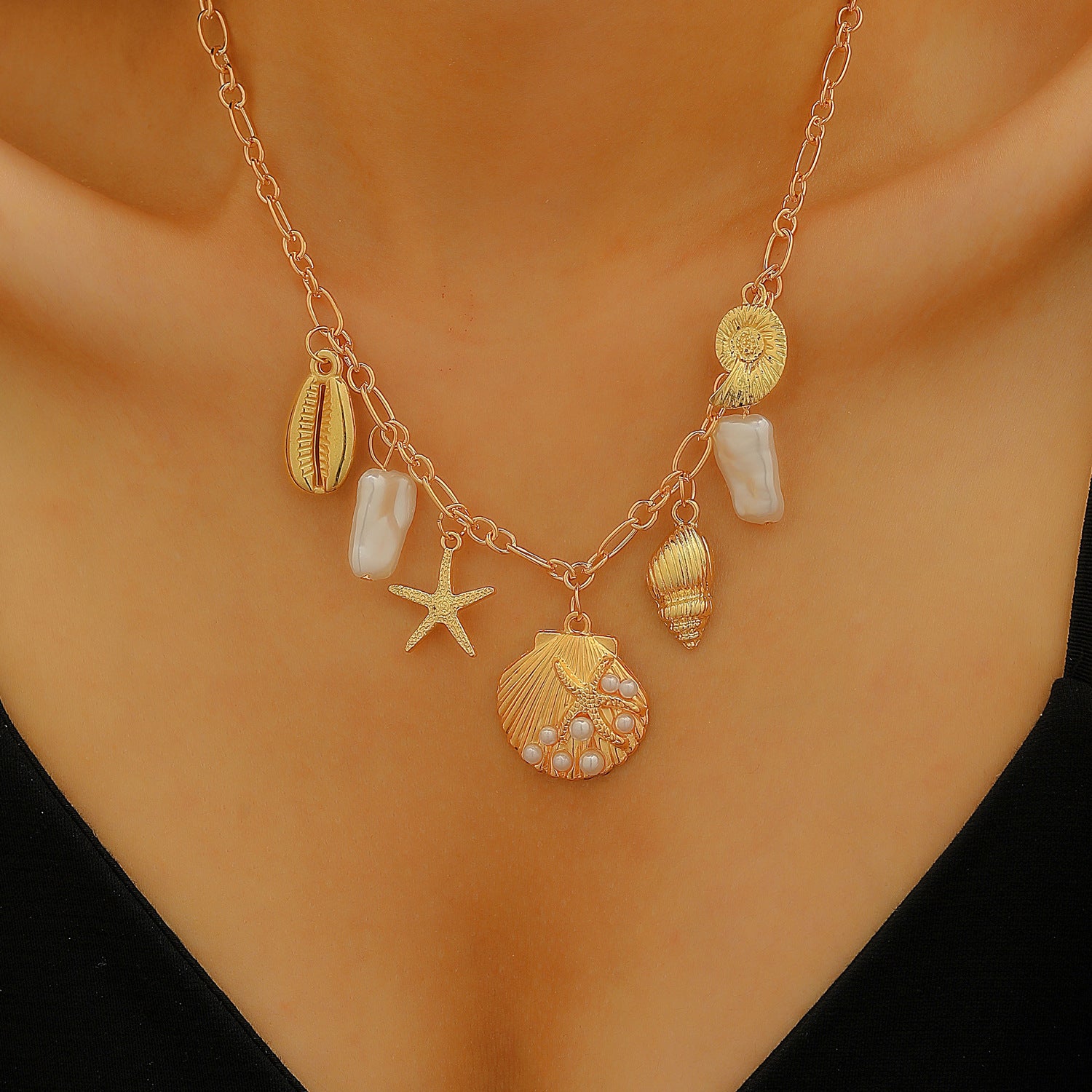 Wholesale Bohemian Summer Beach Shell Necklace And Bracelet Set Faux Pearl Starfish Conch Women S Fashion Jewelry Accessory