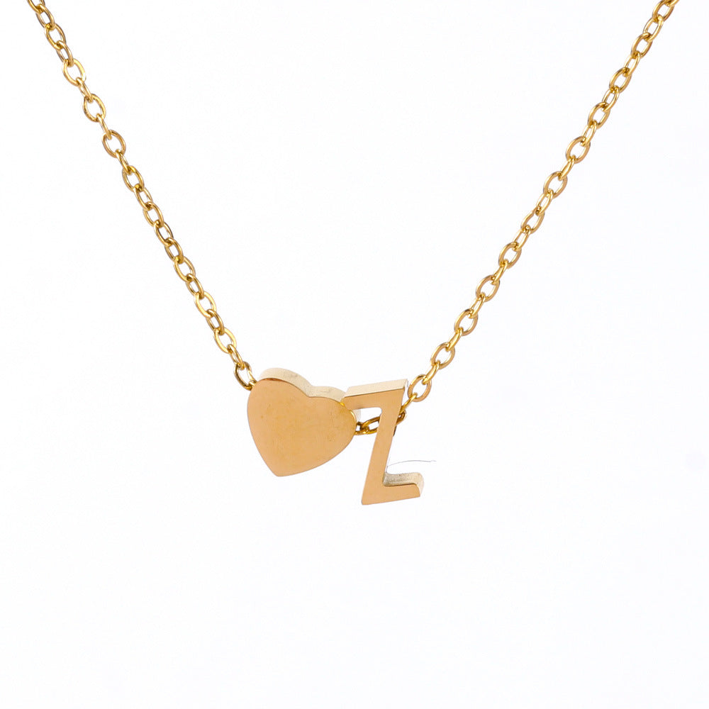 Wholesale light luxury love 18K gold stainless steel 26 letters necklace