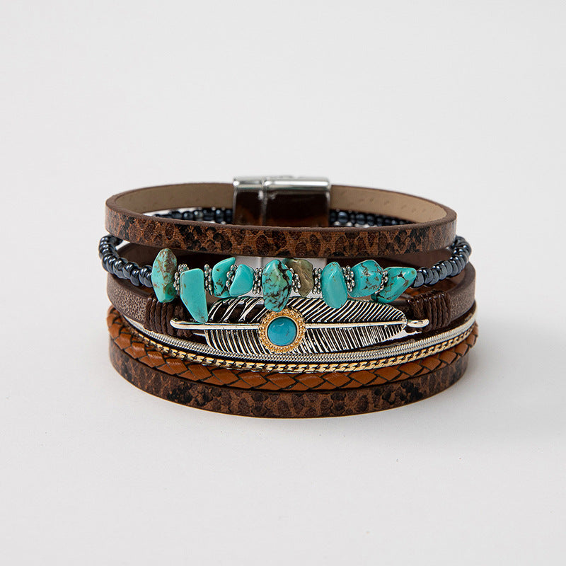 Wholesale Ethnic Turquoise Leather Bracelet