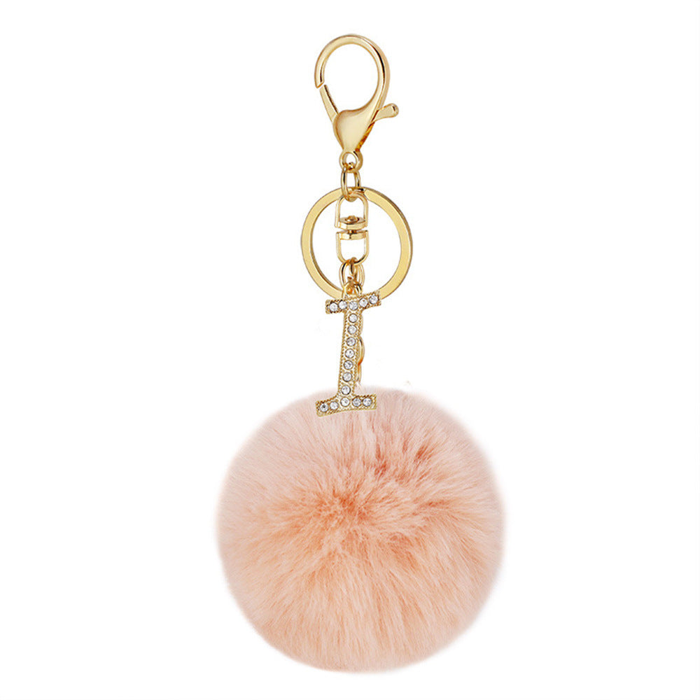 Wholesale Fur Ball Rhinestone Alloy Letter Keychain ACC-KC-YuanFei005