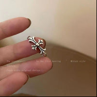 Wholesale Vintage Crow Heart Cross Ring,  Double Layer,  Alloy,  Unisex Jewelry Accessory