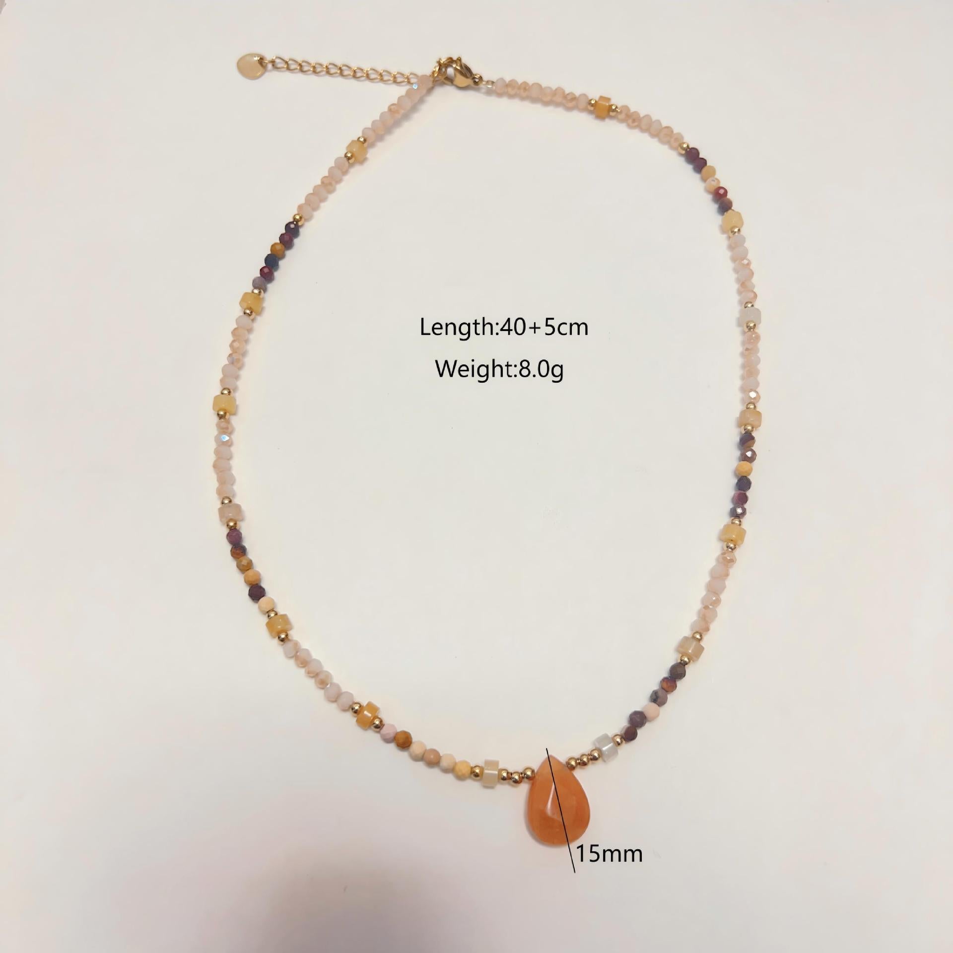 Wholesale Natural stone necklace with diamond moon oil drop sun titanium steel chain