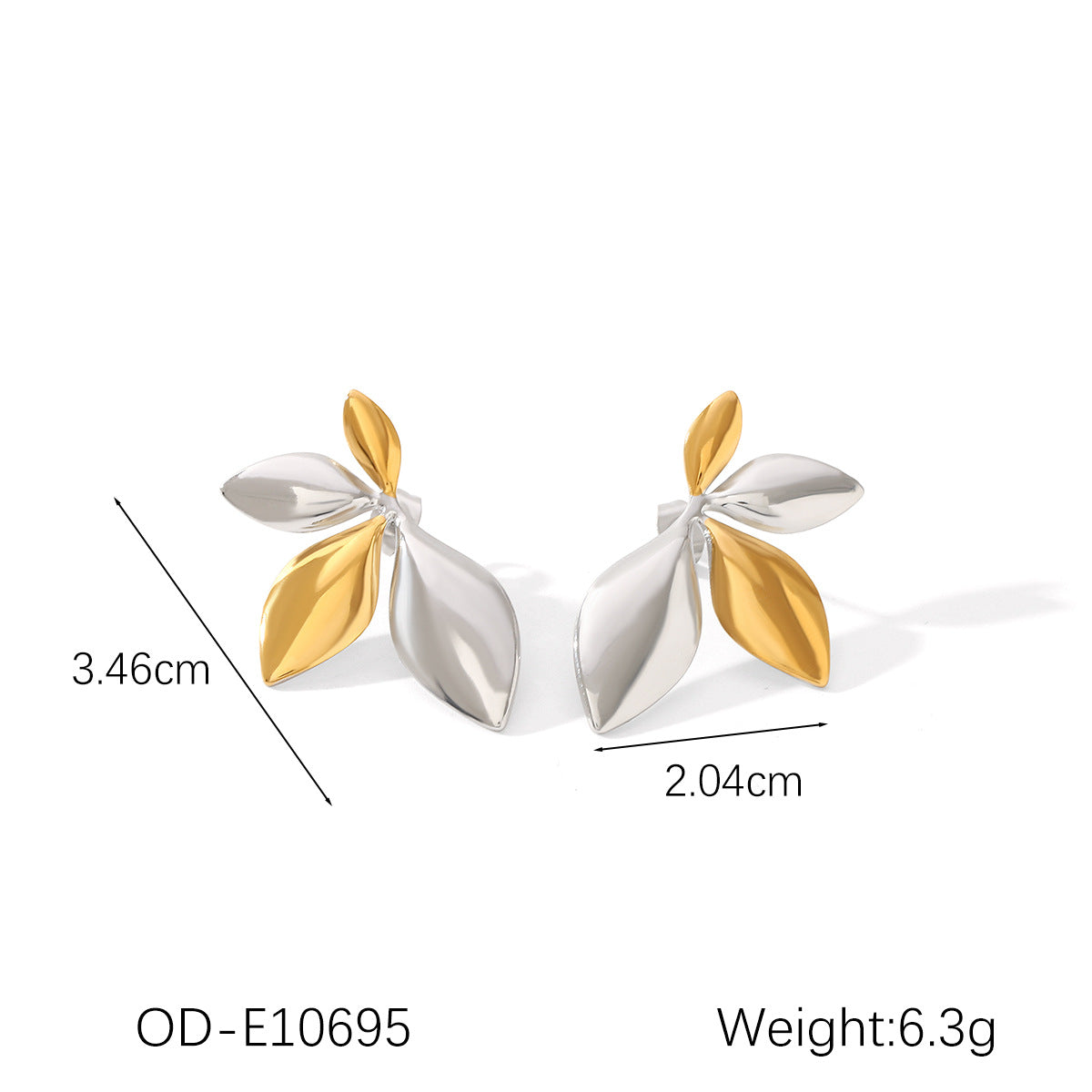 Wholesale Titanium steel earrings gold and silver color matching heart-shaped leaf earrings