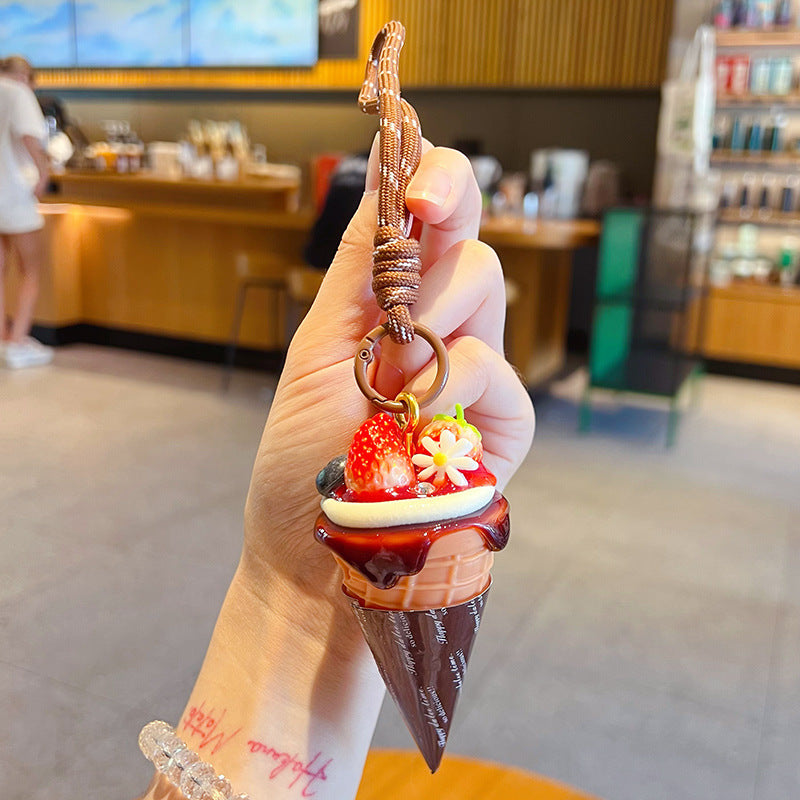 Wholesale Simulated Ice Cream Cone Keychain,  Chic Decorative Bag Charm Gift