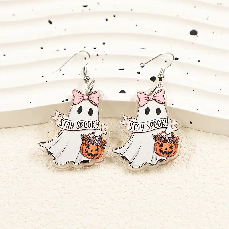 Wholesale Acrylic Ghost Pumpkin Earrings - Hip-Hop Gothic  Jewelry Accessory