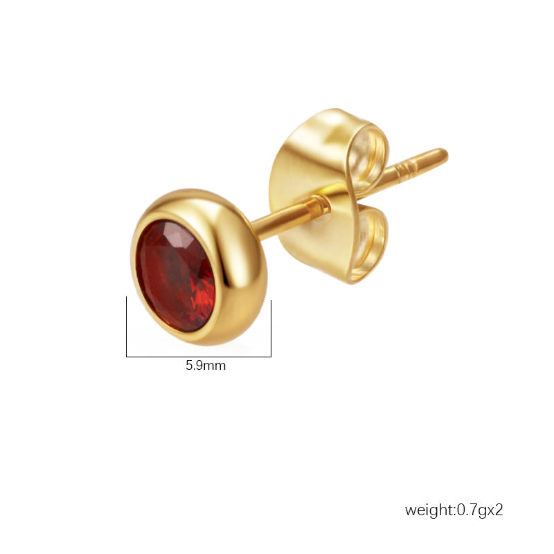 Wholesale Light Luxury Round Stainless Steel Zircon Earrings for Women,  Multi-Color 18K Gold Plated Fashion Accessory