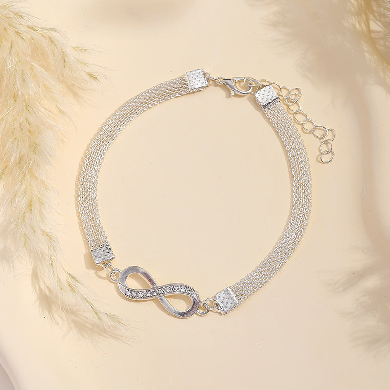 Wholesale Women' s Infinity Symbol Alloy Anklet Bracelet,  Trendy Bright Silver Plated Jewelry for Everyday Gift Boutique Resale