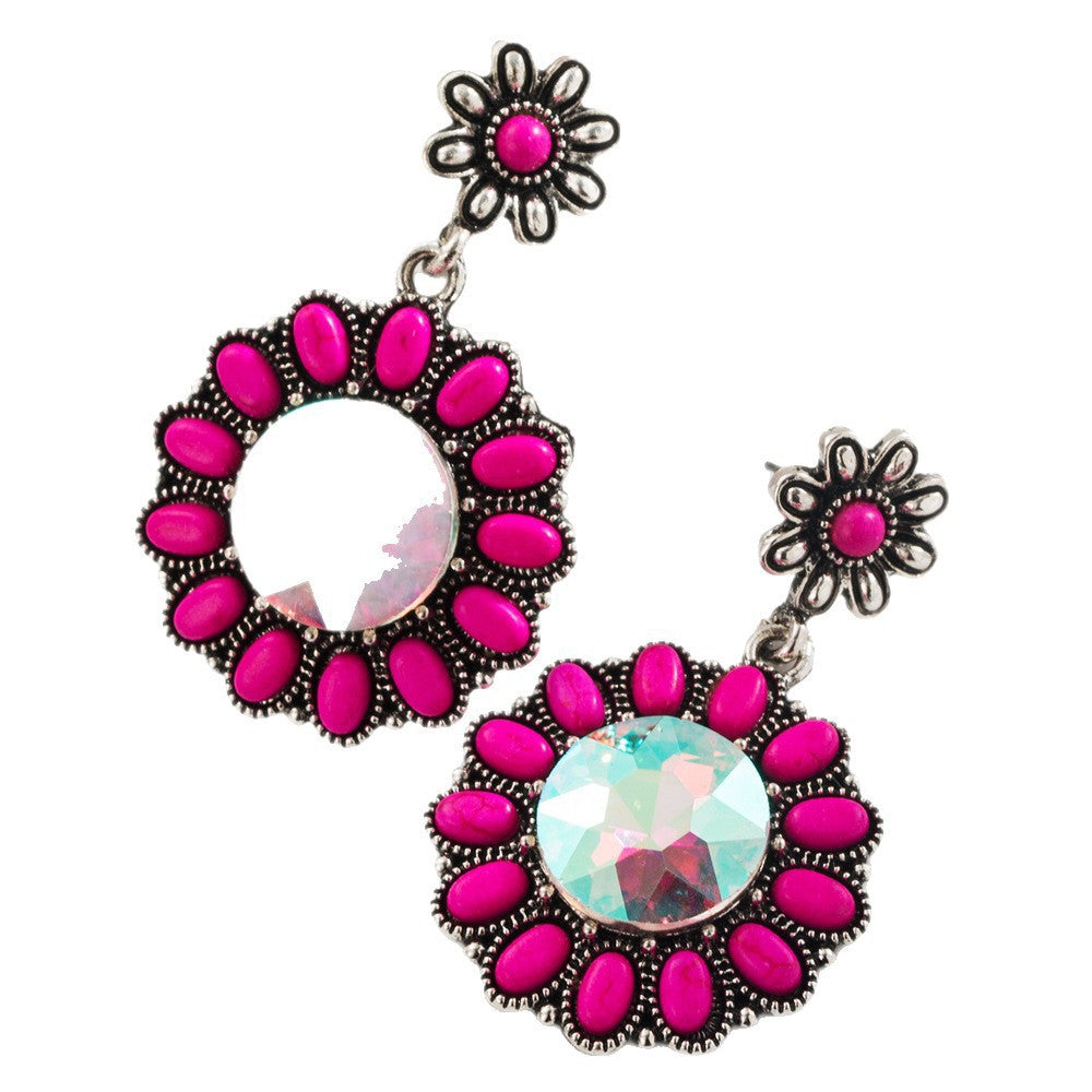 Wholesale Alloy Retro Turquoise Earrings with Glass Diamonds - Trendy Fashion Accessory