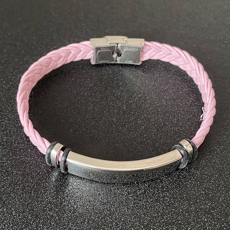 Wholesale Cross-Border Hot-Selling Woven Stainless Steel Curved DIY Personalized Engraved Fashion Retro Couple Leather Bracelet