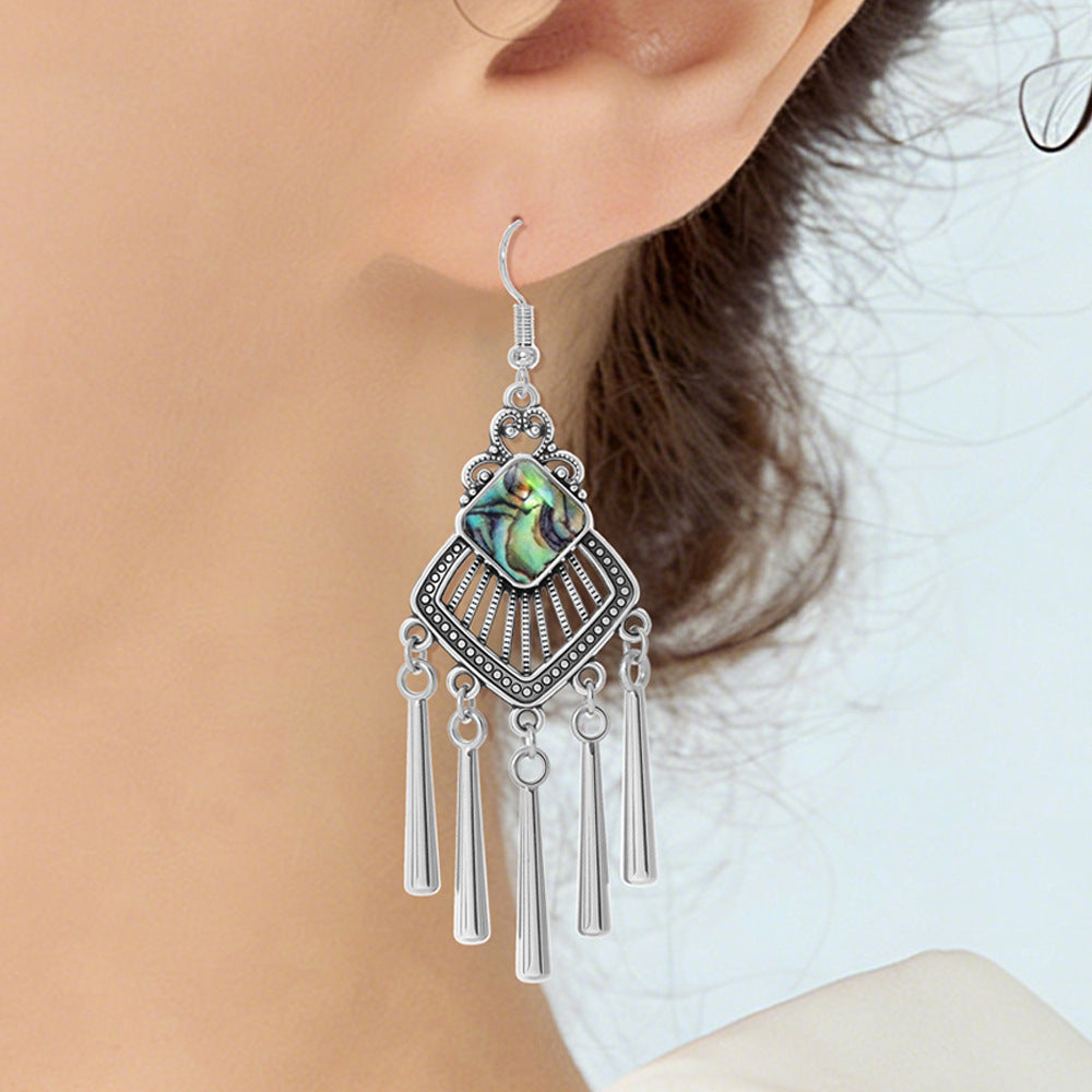 Wholesale Ethnic Style Zinc Alloy Abalone Shell Tassel Earrings for Women Long Exotic Fashion Accessory Boutique Resale