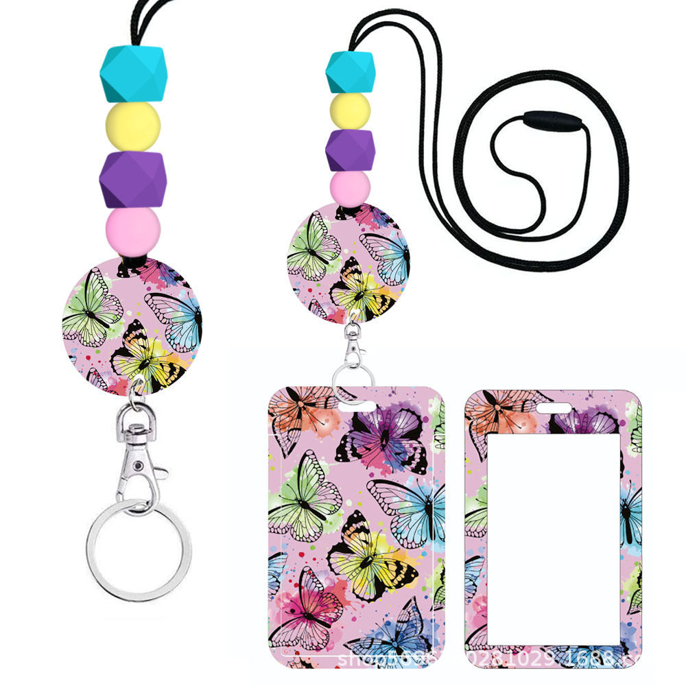 Wholesale Hand Painted Rainbow Printed Acrylic Beaded Badge Scroll Card Holder Keychain Badge Reels ACC-KC-ChiHai010