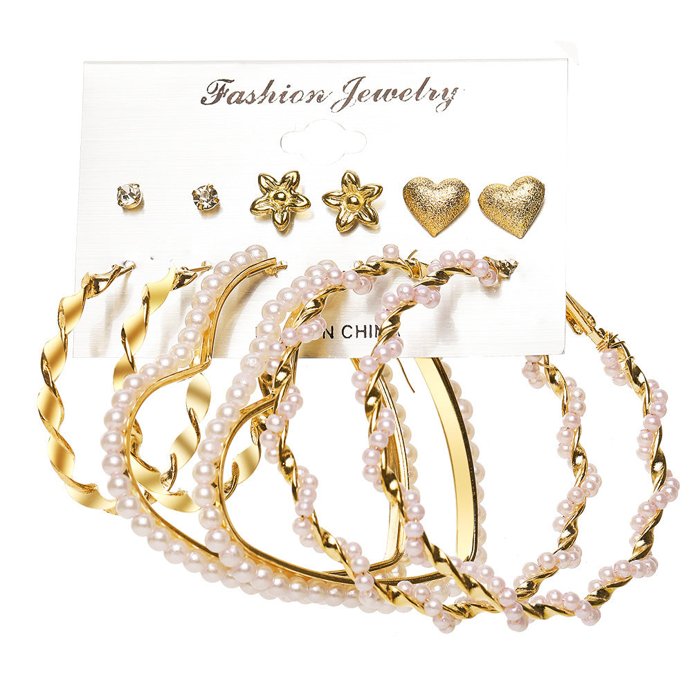 Wholesale Heart Diamond Gold Hoop Earrings Set