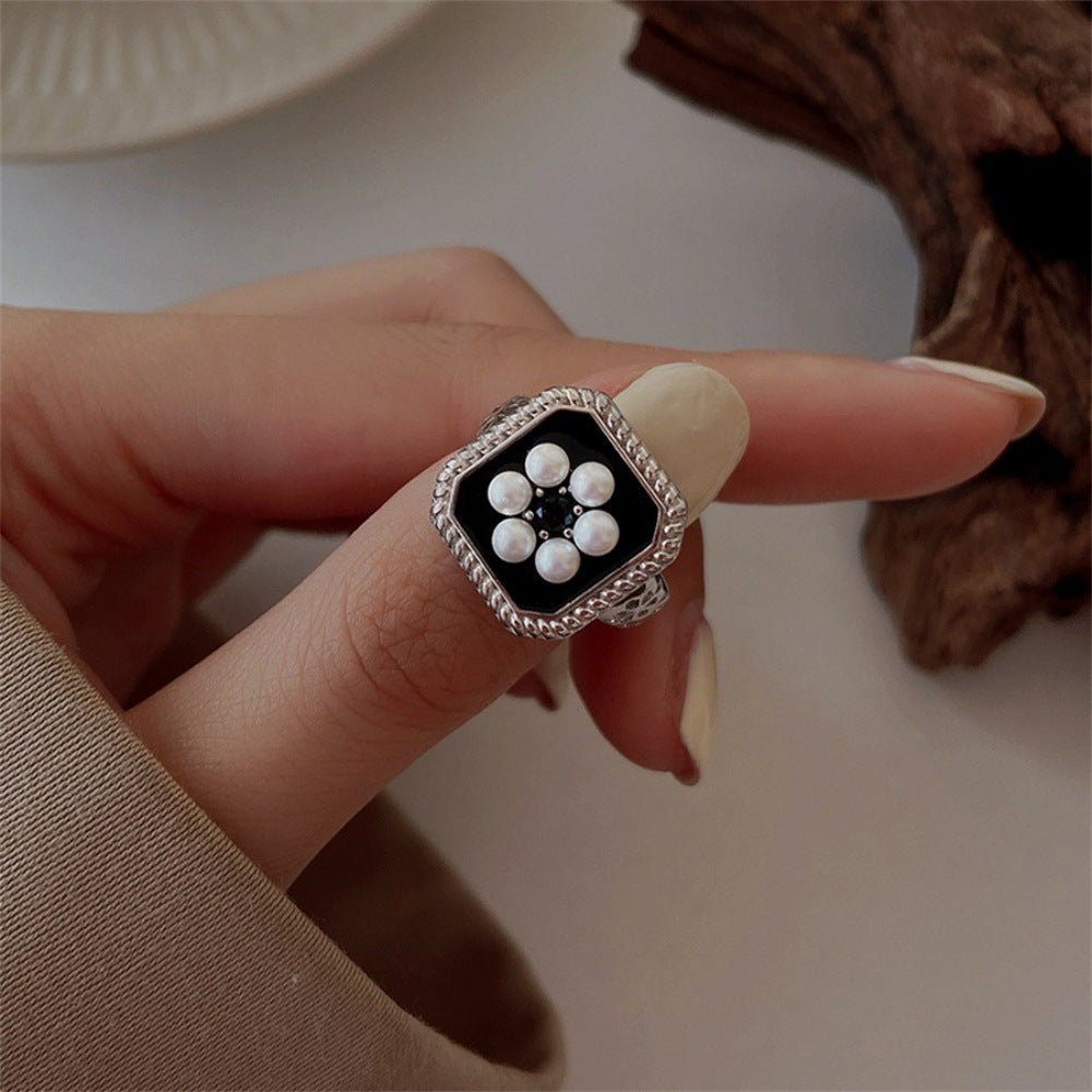 Wholesale Vintage Plain Black Agate Ring Open Adjustable Ring ACC-RS-Yues005