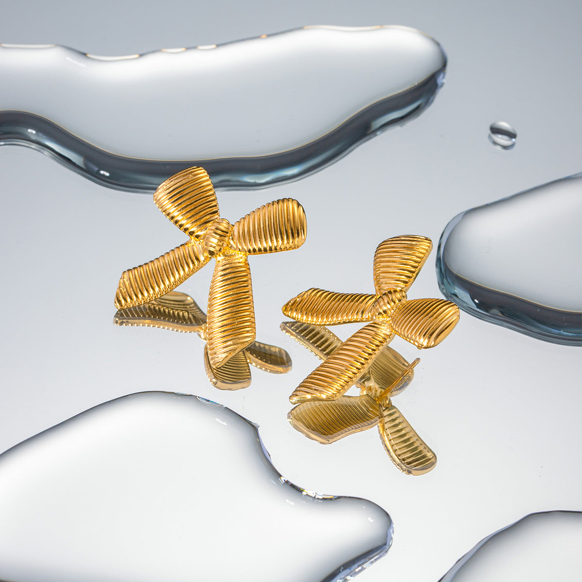 Wholesale 18k Gold Stainless Steel Earrings Striped Bow Earrings ACC-ES-Wanx005