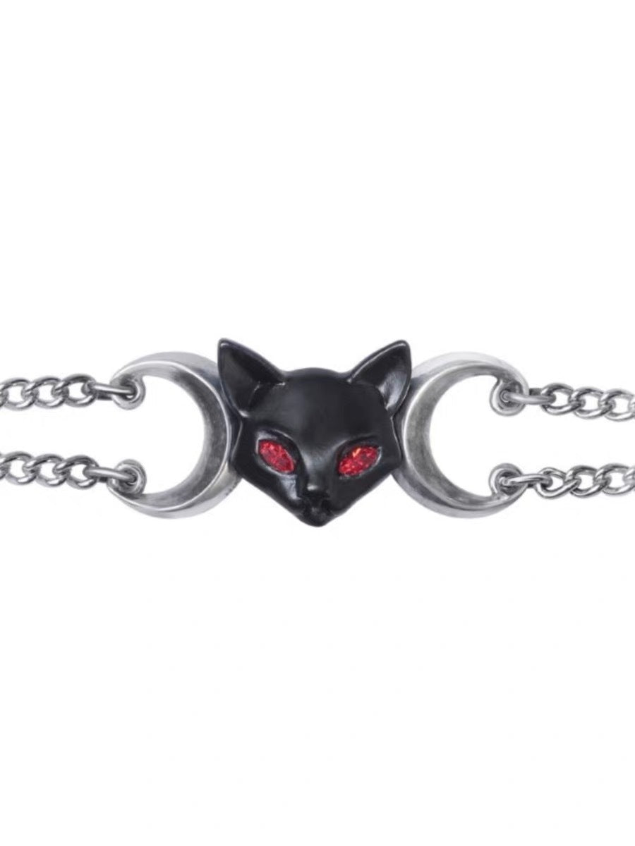 Wholesale Dark Street Style Cat Head Bracelet Zinc Alloy Red Eyes Unisex Fashion Accessory