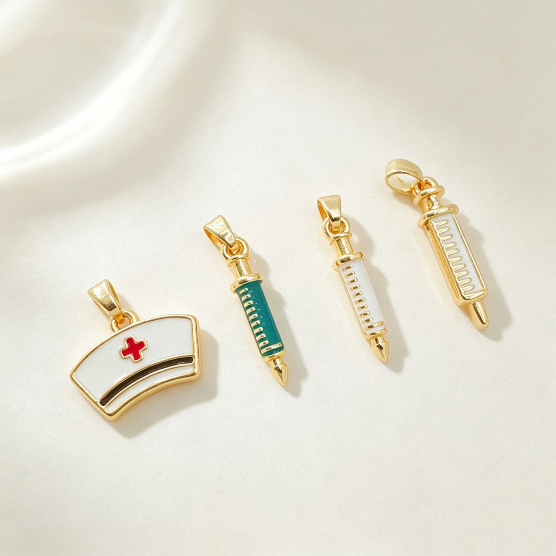 Wholesale 18K Gold Plated Copper Nurse Pendant Necklace,  Syringe and Nurse Cap Design,  Fashion Accessory for Women