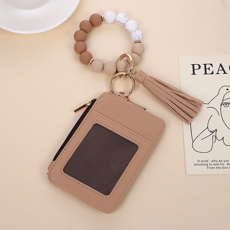 Wholesale Western Style Cow Pattern Sunflower Leopard Print Card Holder Silicone Beaded Wristlet Keychain ACC-KC-QiuXue006