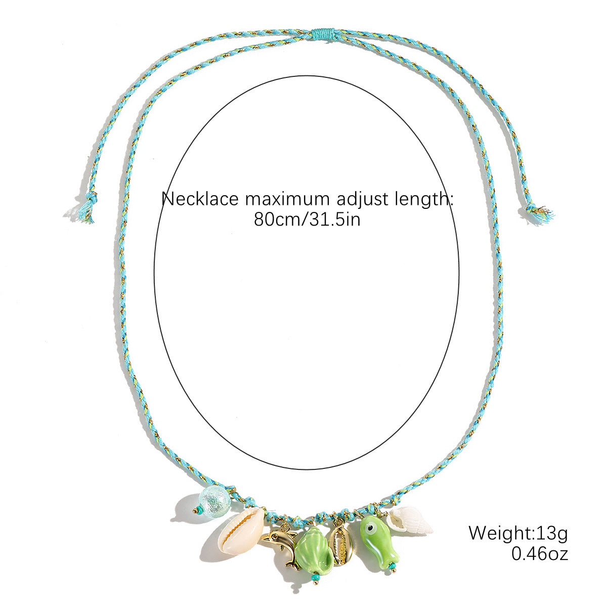 Wholesale  Ocean Style Braided Colored Rope Necklace Pearl Shell Starfish Ceramic Fish Pendant Bohemian Necklace