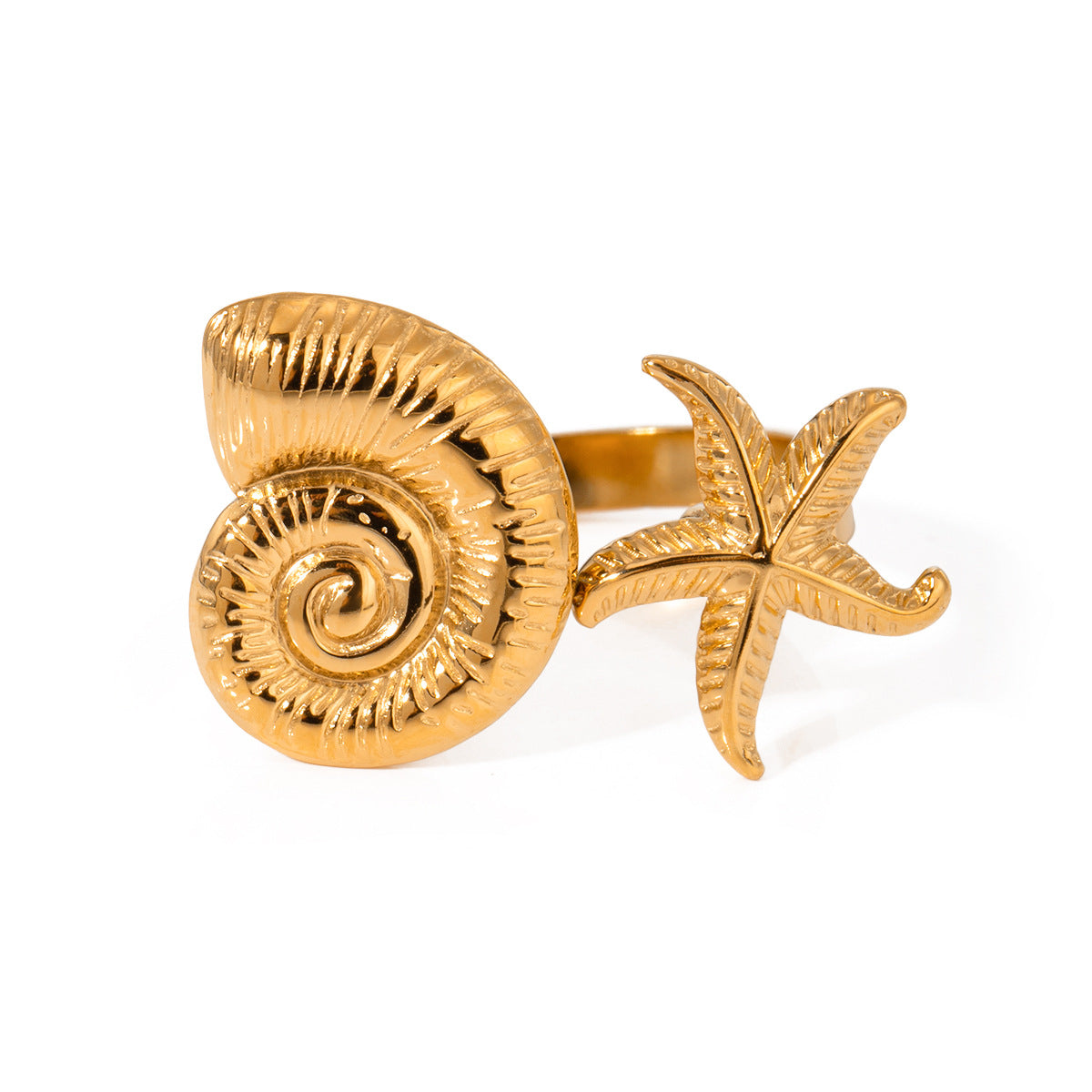 Wholesale 18k gold stainless steel starfish conch opening ring