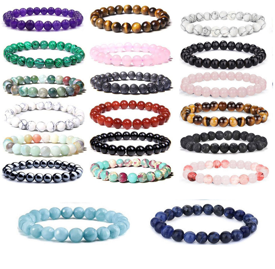 Wholesale Tiger Eye Stone Agate Volcanic Rock Amethyst Red Agate Beads Elastic Bracelet