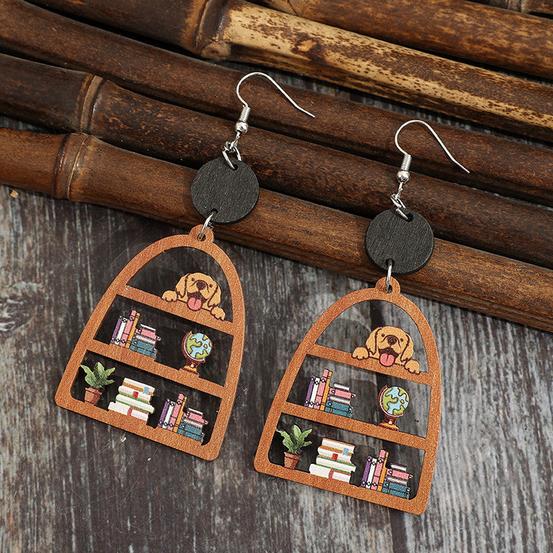 Wholesale Geometric book-shaped wooden earrings for the start of school and graduation season