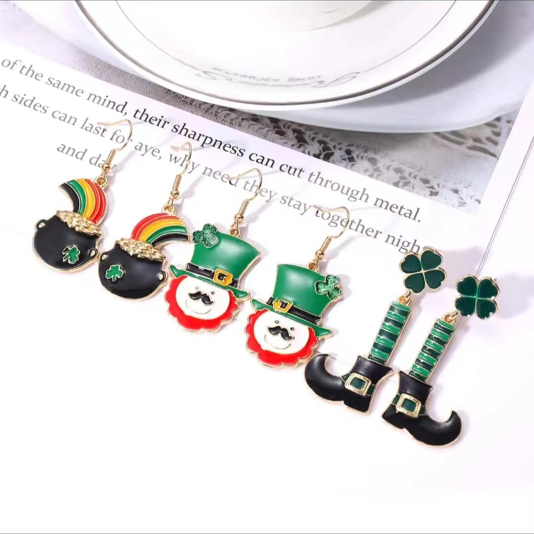 Wholesale St. Patrick's Day Set Shamrock Boots Rainbow Gold Elf Hat Pendant Earrings