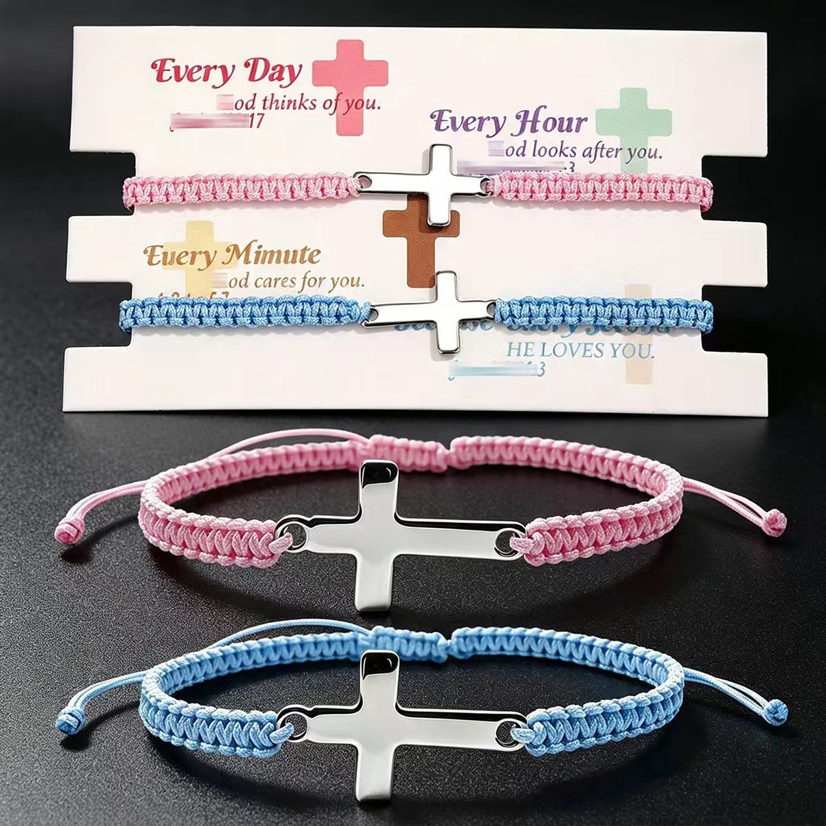 Wholesale Stainless Steel Cross Woven Rope Bracelet Black Red Unisex Couple Gift Chic Fashion Accessory For Resale