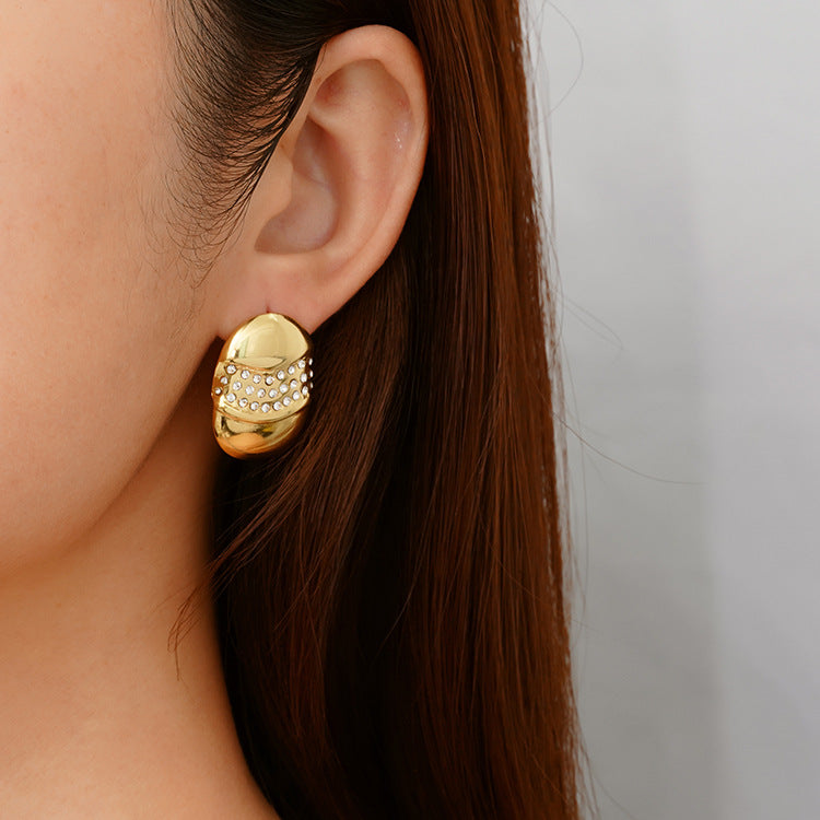 Wholesale Stainless Steel 18K Gold Plated Diamond Oval Earrings ACC-ES-MuShan022