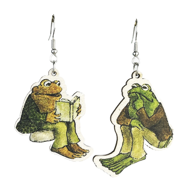 Wholesale 2 Pairs/pack Alphanumeric Frog Wooden Fun Cute Earrings ACC-ES-HY205