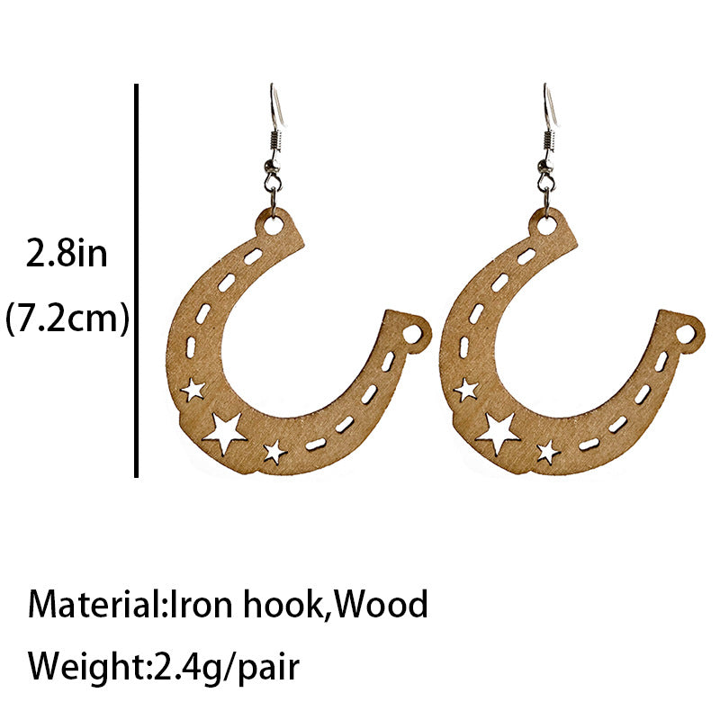 Wholesale 3pcs Wooden Western-style Horseshoe Earrings