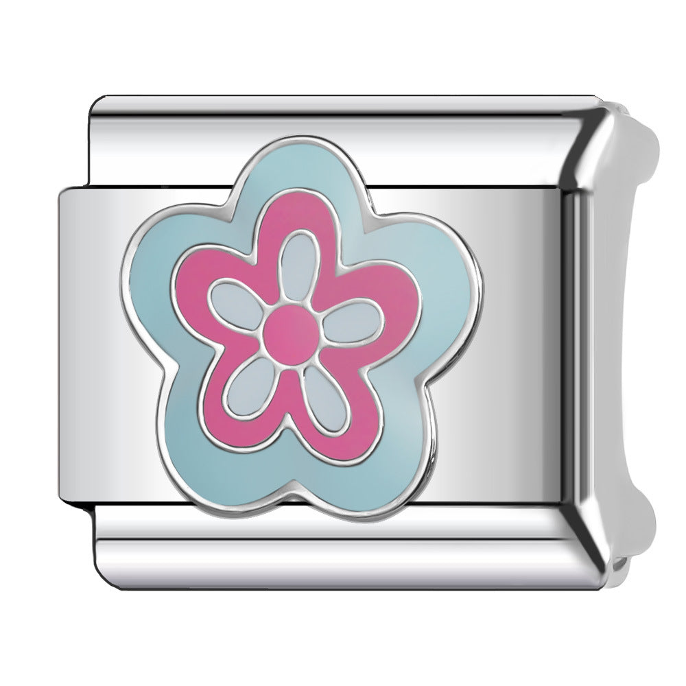 Wholesale Italian Charm Bracelet 9mm DIY Splicing Flower Series Stainless Steel Composable Bracelet