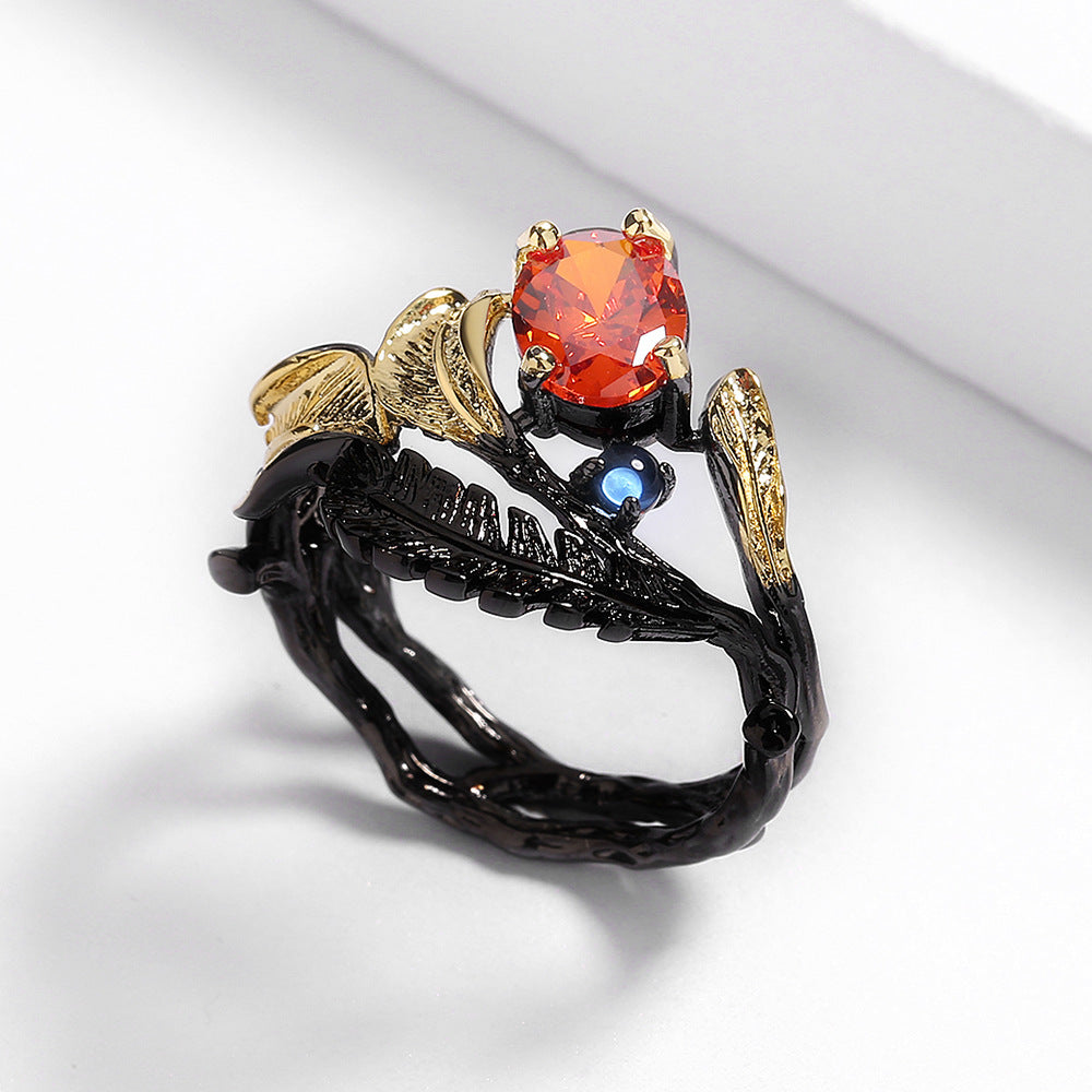 Wholesale Black Gold Jewelry Black Feather Ring