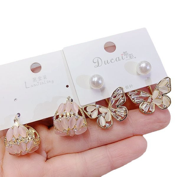 Wholesale Random color 10pcs S925 Silver Needle Earrings Pearl Earrings Micro-inlaid Zircon Mother-of-pearl Earrings ACC-ES-Pabo004