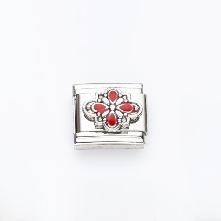 Wholesale 10pcs Italian Charm Bracelet 9mm DIY Splicing Flower Geometric Pattern Stainless Steel Composable Bracelet