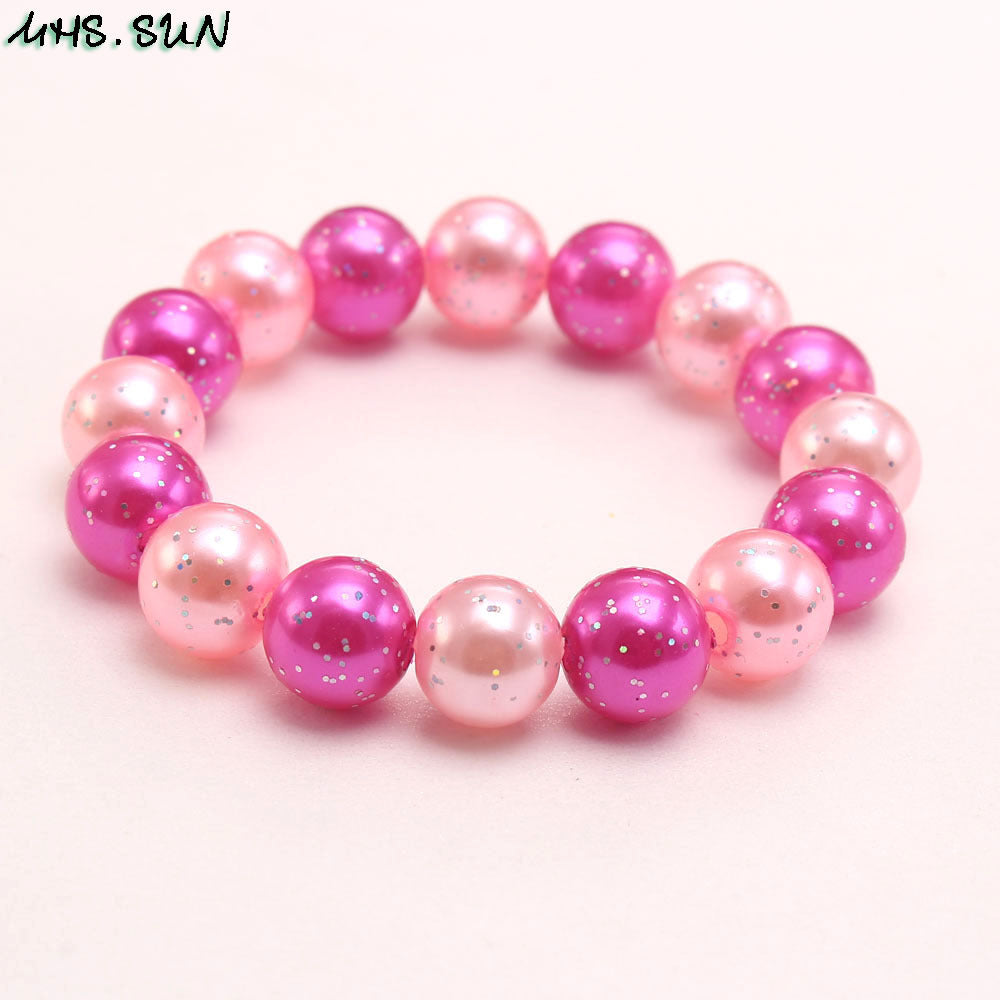 Wholesale Glitter Pink Acrylic Pearl Children's Bracelet ACC-BT-NiJia001