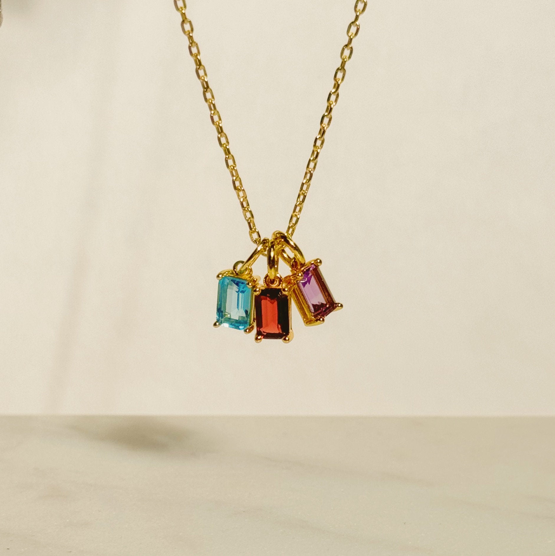 Wholesale Titanium Steel Rectangular December Birthstone Colored Necklace