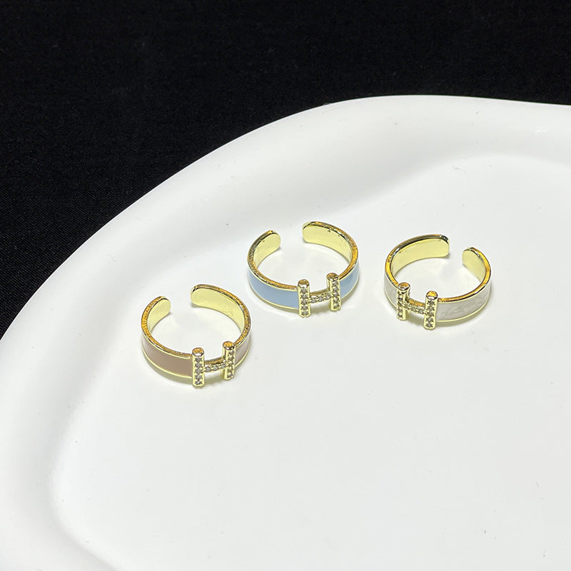 Wholesale Enamel Oil Drip Zircon Letter Open Ring Adjustable Rings ACC-RS-JiuHao016